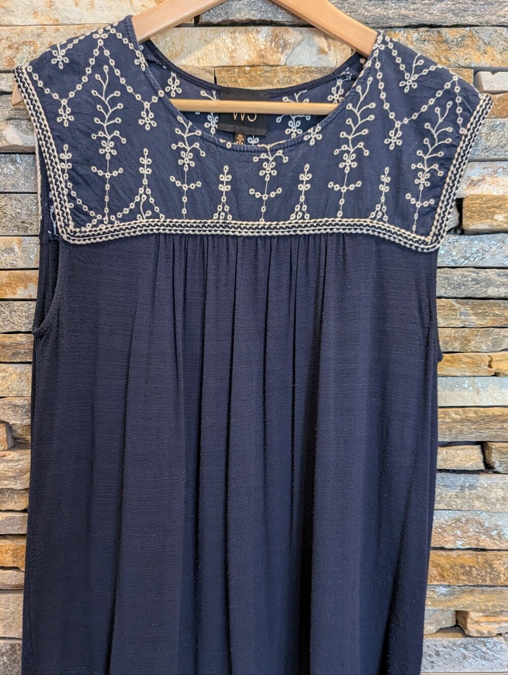 W5 Navy Sleeveless Camisole with Cream Embroidered Yoke